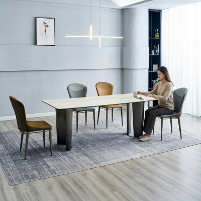 Ensemble de salle à manger élégant, table à manger de designer, 6 chaises, 7 pièces. Ensemble de luxe.
