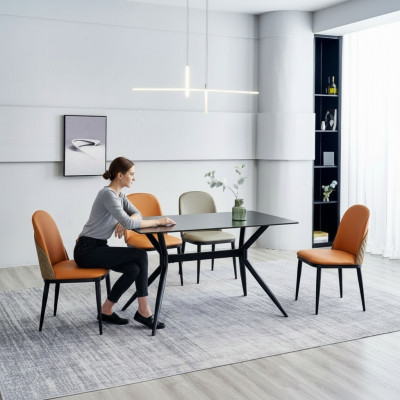 Ensemble de salle à manger table à manger design 4 chaises rembourrées meubles en acier inoxydable 5 pièces