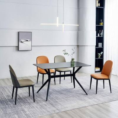 Ensemble de salle à manger table à manger design 4 chaises rembourrées meubles en acier inoxydable 5 pièces