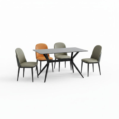 Ensemble de salle à manger table à manger design 4 chaises rembourrées meubles en acier inoxydable 5 pièces