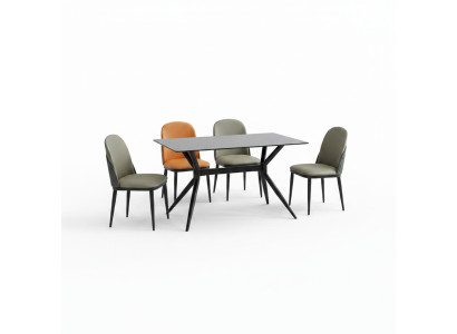 Ensemble de salle à manger table à manger design 4 chaises rembourrées meubles en acier inoxydable 5 pièces