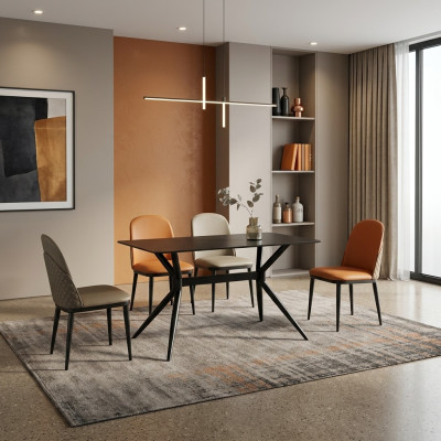 Ensemble de salle à manger Designer Table à manger grise Chaises orange 6x fauteuil simple 7 pièces
