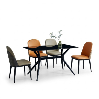 Ensemble de salle à manger Designer Table à manger grise Chaises orange 6x fauteuil simple 7 pièces