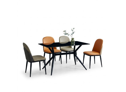 Ensemble de salle à manger Designer Table à manger grise Chaises orange 6x fauteuil simple 7 pièces