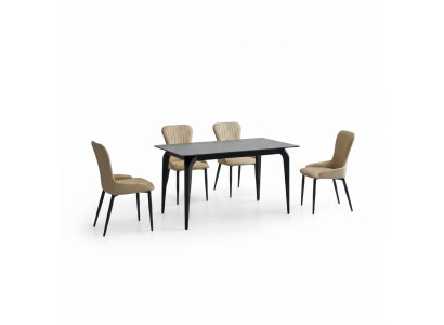 Salle à manger Mobilier Designer Table Noire en Acier Inoxydable Chaises Luxueuses Rembourrées