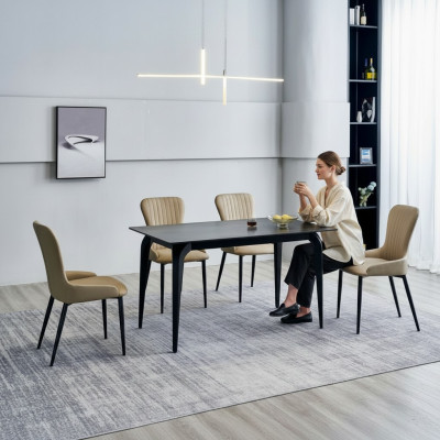 Moderne Table à manger grise Designer 6x chaises en textile Ensemble de salle à manger en bois