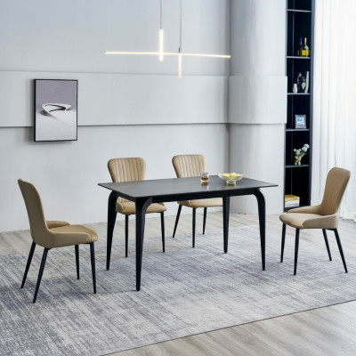 Moderne Table à manger grise Designer 6x chaises en textile Ensemble de salle à manger en bois