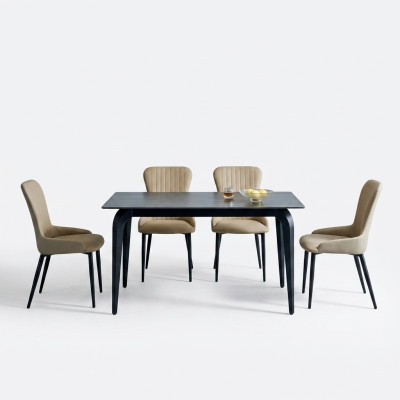 Moderne Table à manger grise Designer 6x chaises en textile Ensemble de salle à manger en bois