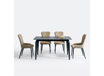 Moderne Table à manger grise Designer 6x chaises en textile Ensemble de salle à manger en bois