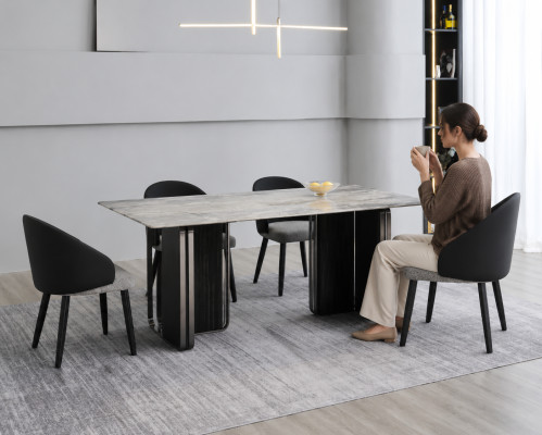 Salle à manger de luxe Mobilier de salle à manger Table à manger Designer 6x chaises en similicuir 7 pièces