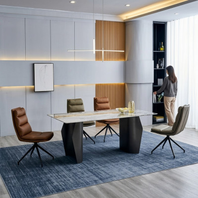 Mobilier de salle à manger élégant Table à manger grise 4x chaises en similicuir Fauteuil une place