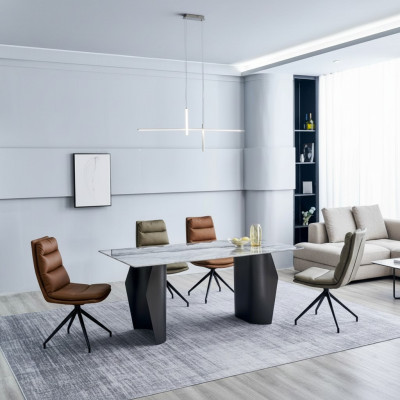 Mobilier de salle à manger élégant Table à manger grise 4x chaises en similicuir Fauteuil une place