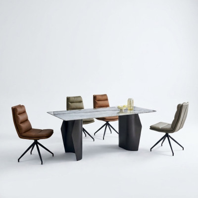 Mobilier de salle à manger élégant Table à manger grise 4x chaises en similicuir Fauteuil une place