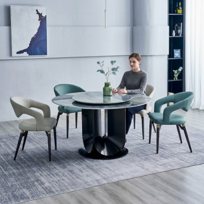 Ensemble de salle à manger moderne avec table ronde design et 4 chaises, ensemble de salle à manger 5 pièces.