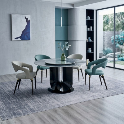 Ensemble de salle à manger moderne avec table ronde design et 4 chaises, ensemble de salle à manger 5 pièces.