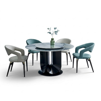 Ensemble de salle à manger moderne avec table ronde design et 4 chaises, ensemble de salle à manger 5 pièces.