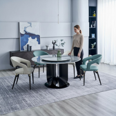 Ensemble de salle à manger de designer Table à manger ronde de luxe 6 chaises Groupe de sièges élégant