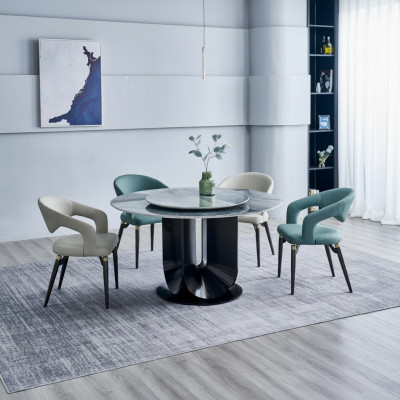 Ensemble de salle à manger de designer Table à manger ronde de luxe 6 chaises Groupe de sièges élégant