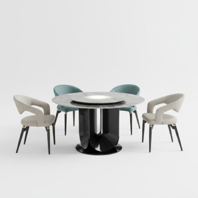 Ensemble de salle à manger de designer Table à manger ronde de luxe 6 chaises Groupe de sièges élégant