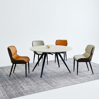 Salle à manger Mobilier Table ronde de luxe 6 chaises en tissu Ensemble de salle à manger 7 pièces