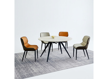 Salle à manger Mobilier Table ronde de luxe 6 chaises en tissu Ensemble de salle à manger 7 pièces