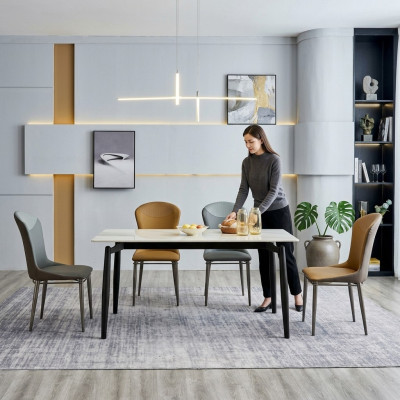 Salle à manger ensemble Blanc Table à manger 4x chaises en cuir Groupe de sièges 5 pièces