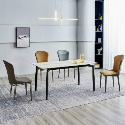 Salle à manger ensemble Blanc Table à manger 4x chaises en cuir Groupe de sièges 5 pièces