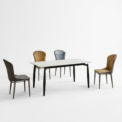 Salle à manger ensemble Blanc Table à manger 4x chaises en cuir Groupe de sièges 5 pièces