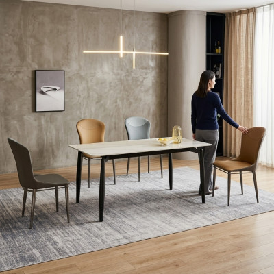 Ensemble de salle à manger Table à manger moderne, 6 chaises en textile, tables individuelles.
