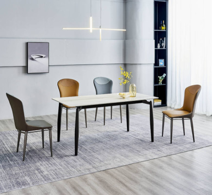 Ensemble de salle à manger Table à manger moderne, 6 chaises en textile, tables individuelles.