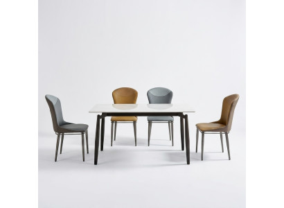 Ensemble de salle à manger Table à manger moderne, 6 chaises en textile, tables individuelles.