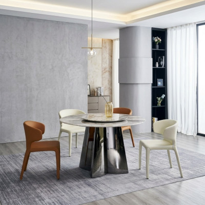 Table ronde de designer avec 4 chaises en cuir de luxe Ensemble de salle à manger Meubles modernes