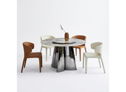 Table ronde de designer avec 4 chaises en cuir de luxe Ensemble de salle à manger Meubles modernes