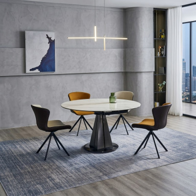 Ensemble de salle à manger moderne, table ronde design élégante et 4 chaises en similicuir, 5 pièces.