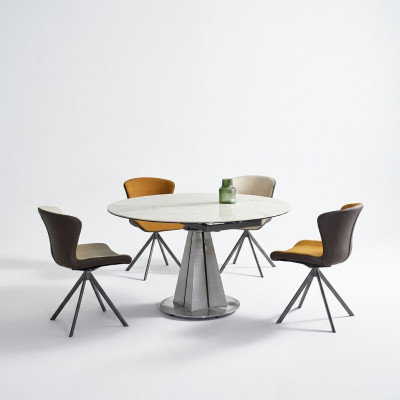 Ensemble de salle à manger moderne, table ronde design élégante et 4 chaises en similicuir, 5 pièces.