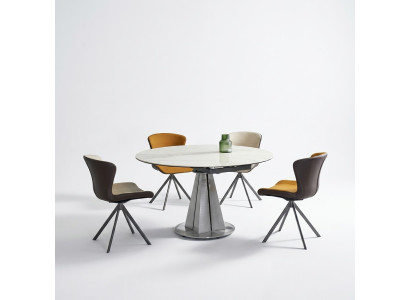 Ensemble de salle à manger moderne, table ronde design élégante et 4 chaises en similicuir, 5 pièces.