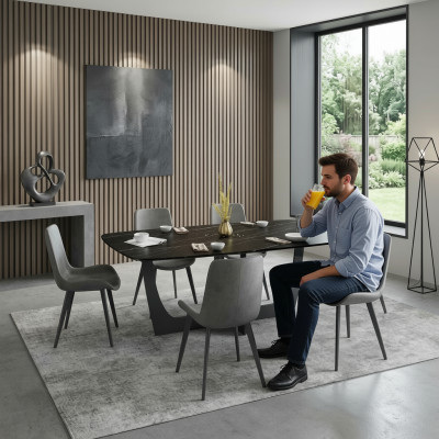 Ensemble de salle à manger moderne Table à manger rectangulaire 6 chaises en similicuir