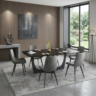 Ensemble de salle à manger moderne Table à manger rectangulaire 6 chaises en similicuir