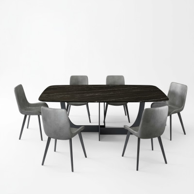 Ensemble de salle à manger moderne Table à manger rectangulaire 6 chaises en similicuir