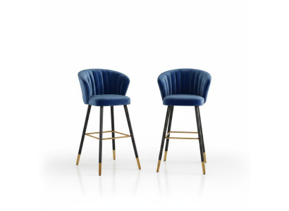 Tabouret de bar bleu Meubles design en acier inoxydable Siège rembourré à un place Pieds en bois
