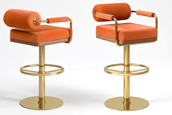 Chaise de bar orange en acier inoxydable siège élégant, fauteuil moderne à un siège en mobilier de salon.