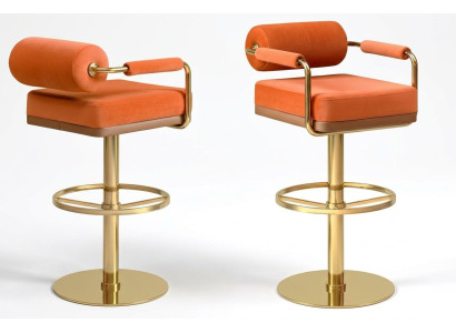 Chaise de bar orange en acier inoxydable siège élégant, fauteuil moderne à un siège en mobilier de salon.