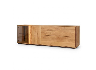 Armoire TV brune, meuble TV pour salon, meuble bas de télévision, buffet bas à LED design.