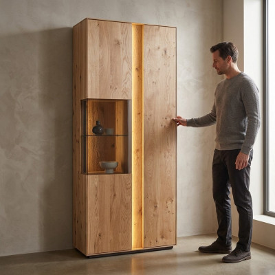 Salle de séjour Vitrine en bois brun Vitrine LED Armoire en bois Armoire en verre nouvelle
