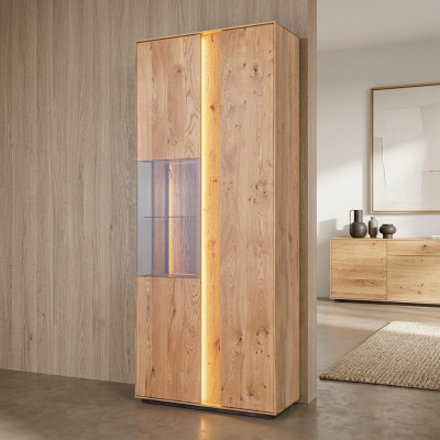 Salle de séjour Vitrine en bois brun Vitrine LED Armoire en bois Armoire en verre nouvelle