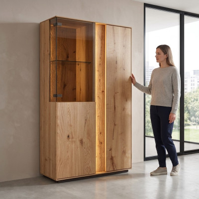Vitrine d'affichage LED brun de luxe Buffet en bois Meubles Design Armoires en verre