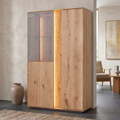 Vitrine d'affichage LED brun de luxe Buffet en bois Meubles Design Armoires en verre