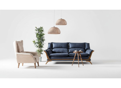 Ensemble de canapé de salon bleu et blanc trois places avec fauteuil luxueux et canapé 2 pièces