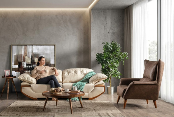 Ensemble de canapés pour le salon blanc et marron, designer trois places fauteuil de luxe