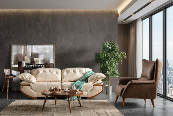 Ensemble de canapés pour le salon blanc et marron, designer trois places fauteuil de luxe